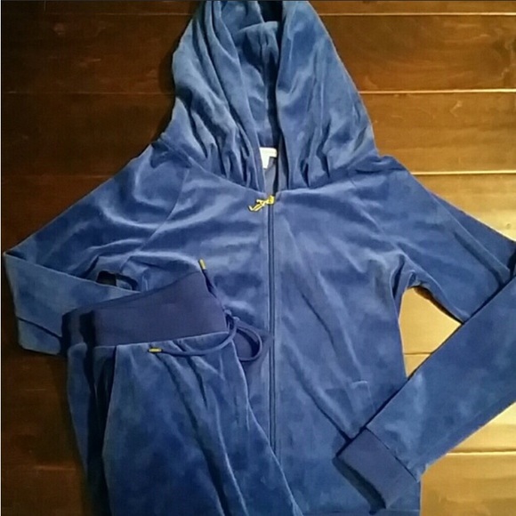 Pants - Juicy Couture ladies velour suit top & bottoms size small royal blue embellished